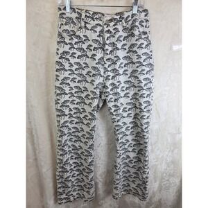 Princess Polly Mushroom Print Jeans Cream Black Denim High Waisted Straight Leg